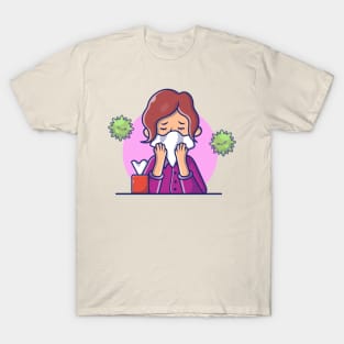 Girl with Fever And Flu Cartoon T-Shirt